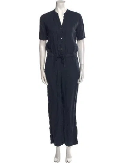Pre-owned James Perse Linen V-neck Jumpsuit In Blue
