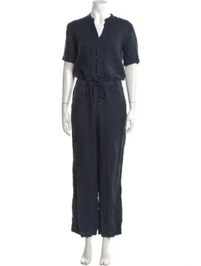 Pre-owned James Perse Linen V-neck Jumpsuit In Blue