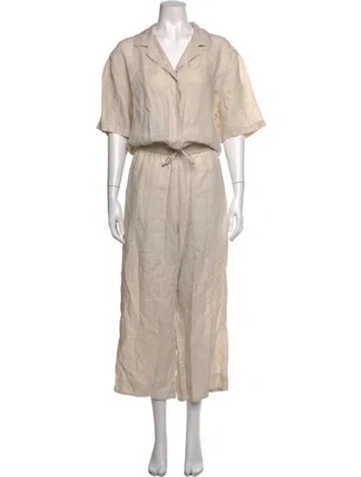 Pre-owned James Perse Linen V-neck Jumpsuit In Brown/neutrals