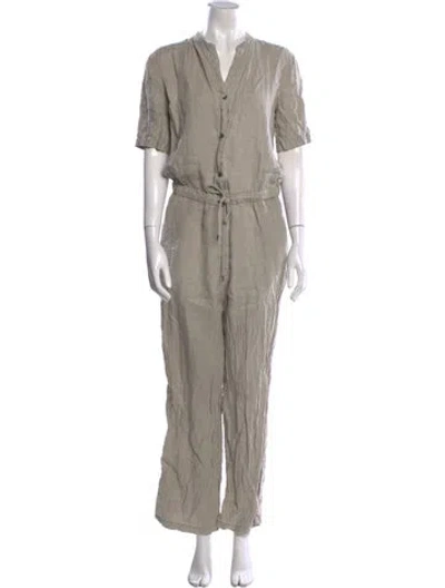 Pre-owned James Perse Linen V-neck Jumpsuit In Gray