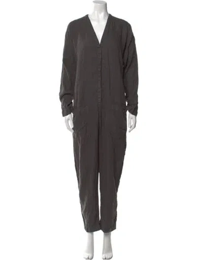 Pre-owned James Perse Linen V-neck Jumpsuit In Gray