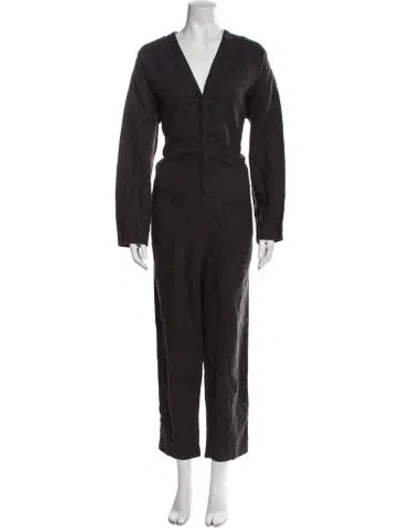 Pre-owned James Perse Linen V-neck Jumpsuit In Gray
