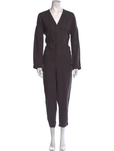 Pre-owned James Perse Linen V-neck Jumpsuit In Gray