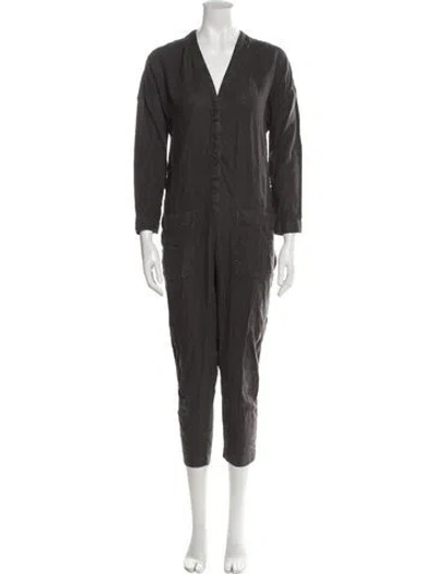 Pre-owned James Perse Linen V-neck Jumpsuit In Gray