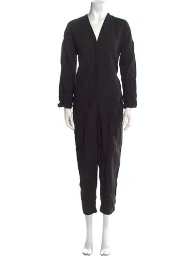Pre-owned James Perse Linen V-neck Jumpsuit In Gray