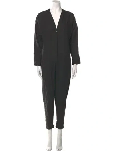 Pre-owned James Perse Linen V-neck Jumpsuit In Gray