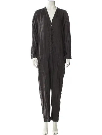 Pre-owned James Perse Linen V-neck Jumpsuit In Gray