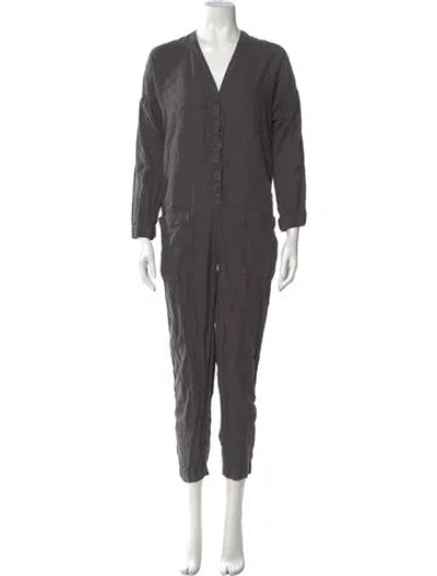 Pre-owned James Perse Linen V-neck Jumpsuit In Gray