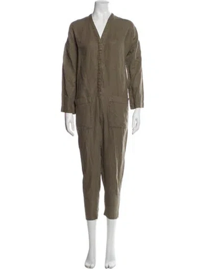 Pre-owned James Perse Linen V-neck Jumpsuit In Gray