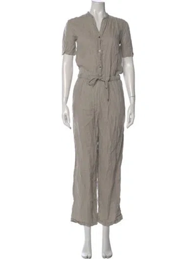 Pre-owned James Perse Linen V-neck Jumpsuit In Gray