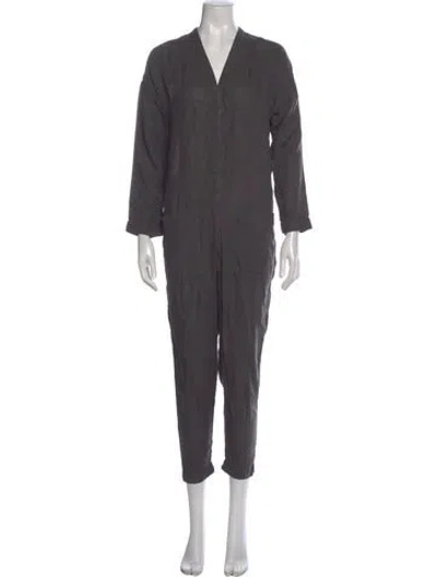 Pre-owned James Perse Linen V-neck Jumpsuit In Gray