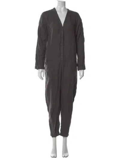 Pre-owned James Perse Linen V-neck Jumpsuit In Gray