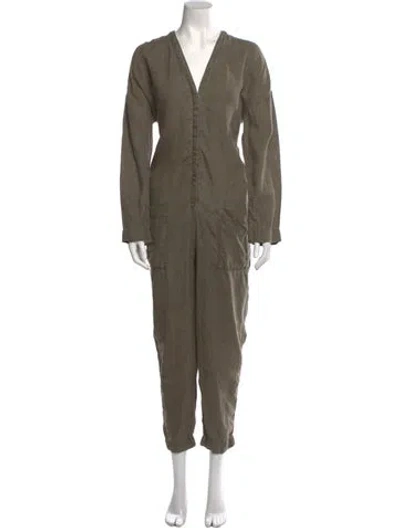 Pre-owned James Perse Linen V-neck Jumpsuit In Green