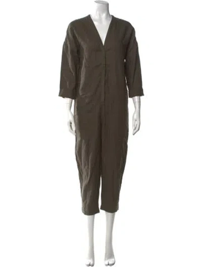 Pre-owned James Perse Linen V-neck Jumpsuit In Green