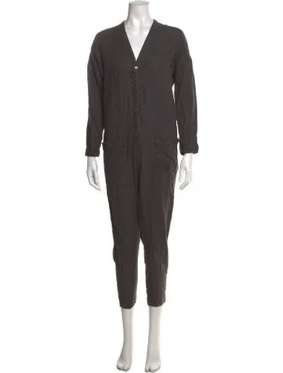 Pre-owned James Perse Linen V-neck Jumpsuit In Grey