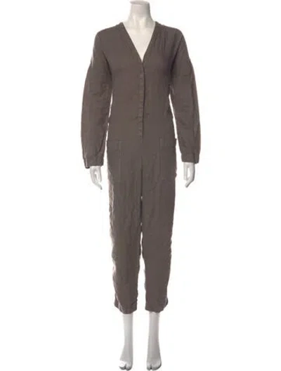 Pre-owned James Perse Linen V-neck Jumpsuit In Grey