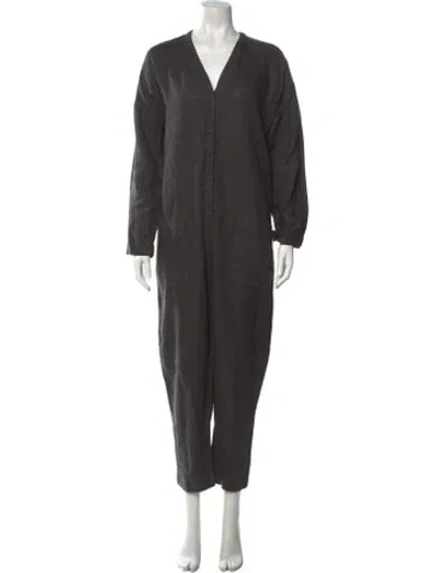 Pre-owned James Perse Linen V-neck Jumpsuit In Grey
