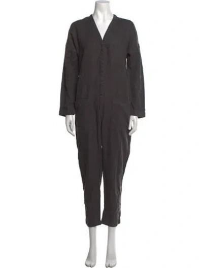 Pre-owned James Perse Linen V-neck Jumpsuit In Grey