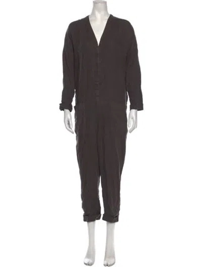 Pre-owned James Perse Linen V-neck Jumpsuit In Grey