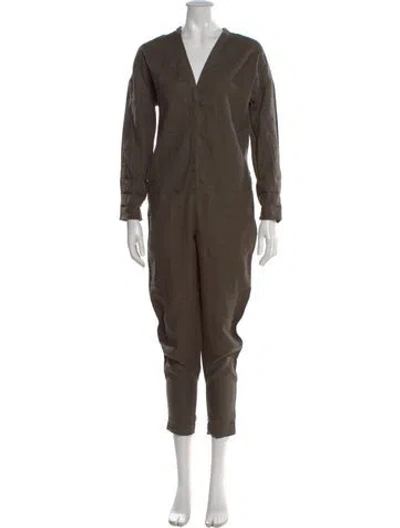 Pre-owned James Perse Linen V-neck Jumpsuit W/ Tags In Brown