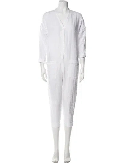 Pre-owned James Perse Linen V-neck Jumpsuit In White