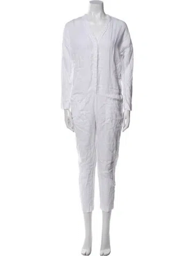 Pre-owned James Perse Linen V-neck Jumpsuit In White