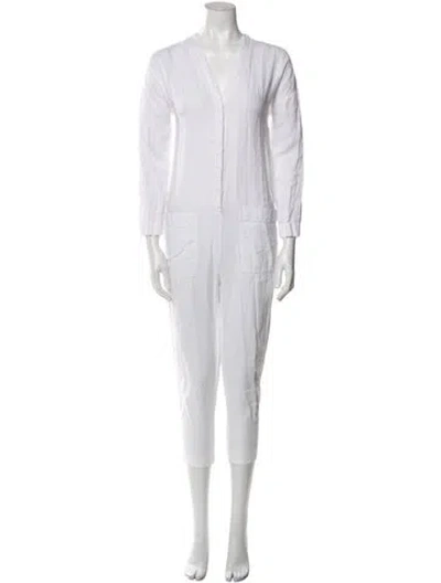Pre-owned James Perse Linen V-neck Jumpsuit In White
