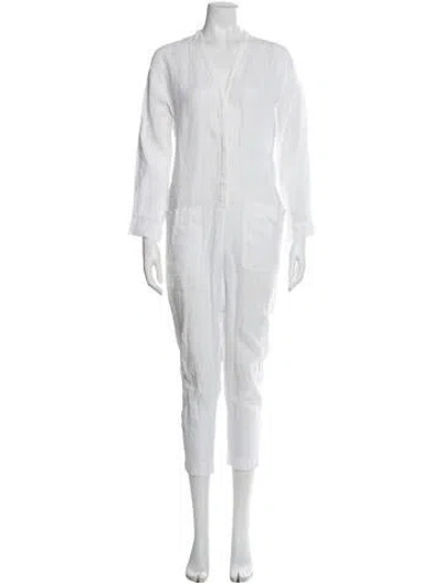 Pre-owned James Perse Linen V-neck Jumpsuit In White