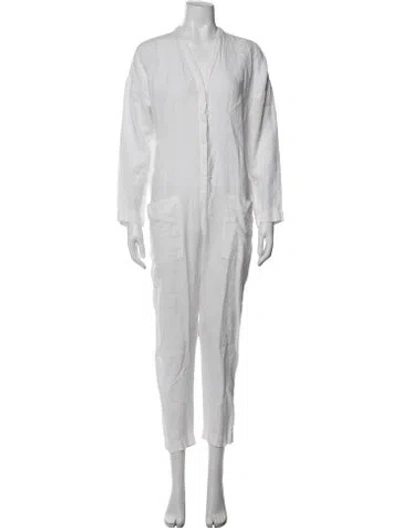 Pre-owned James Perse Linen V-neck Jumpsuit In White
