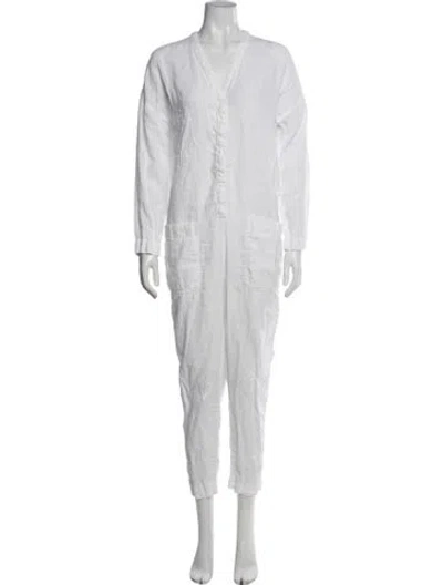 Pre-owned James Perse Linen V-neck Jumpsuit In White