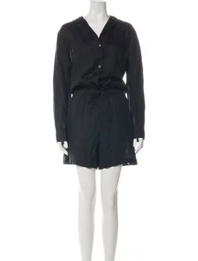 Pre-owned James Perse Linen V-neck Romper In Black