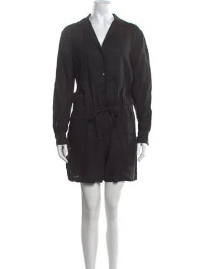 Pre-owned James Perse Linen V-neck Romper In Black