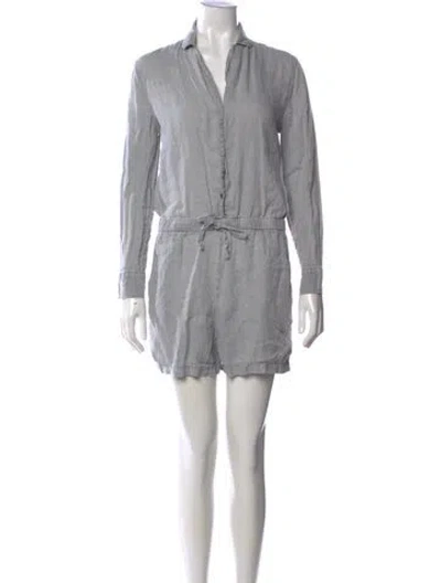 Pre-owned James Perse Linen V-neck Romper In Blue
