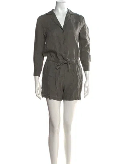 Pre-owned James Perse Linen V-neck Romper In Green