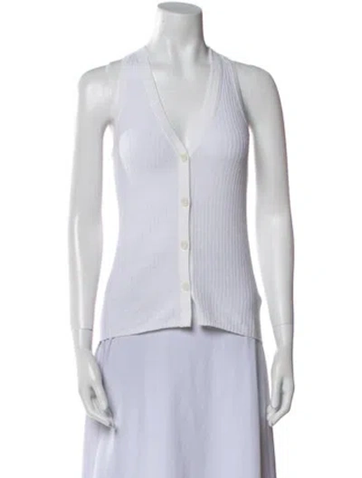 Pre-owned James Perse Linen V-neck Sweater In White