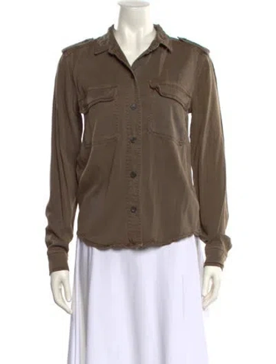 Pre-owned James Perse Long Sleeve Button-up Top In Green
