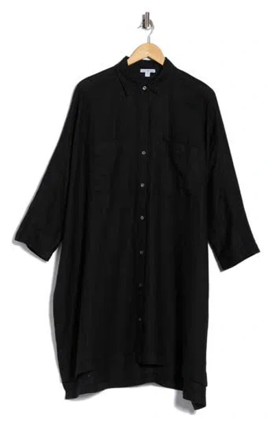 James Perse Long Sleeve Linen Shirtdress In Black