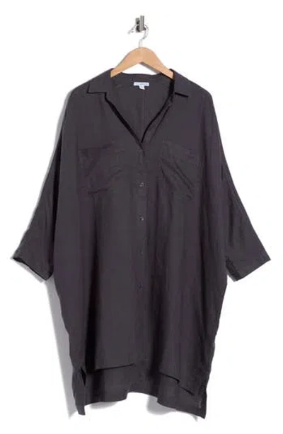 James Perse Long Sleeve Linen Shirtdress In Gray