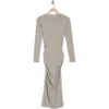 James Perse Long Sleeve Ruched Midi Dress In Concrete