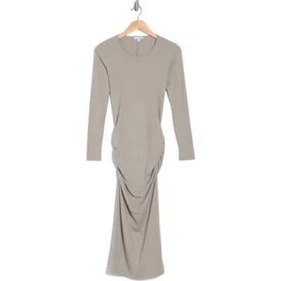 James Perse Long Sleeve Ruched Midi Dress In Concrete