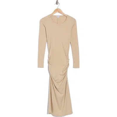 James Perse Long Sleeve Ruched Midi Dress In Sand Dune