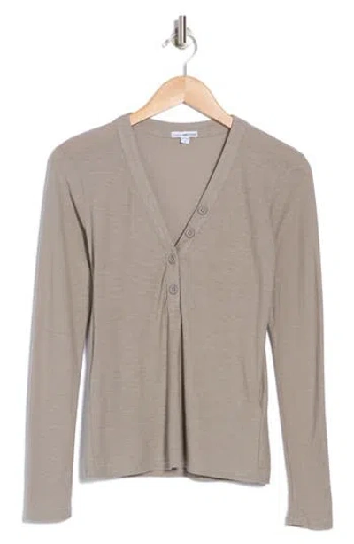 James Perse Long Sleeve Slub Jersey Henley In Concrete