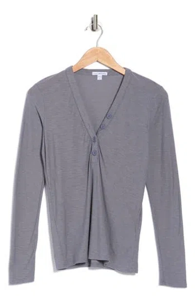 James Perse Long Sleeve Slub Jersey Henley In Gray