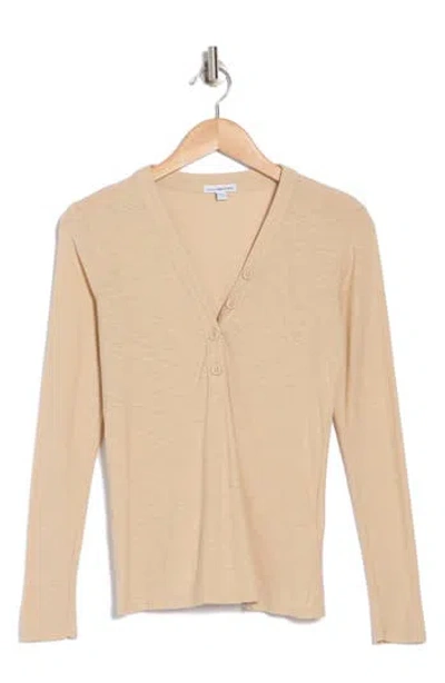 James Perse Long Sleeve Slub Jersey Henley In Sand Dune