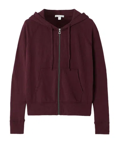 James Perse Long Sleeve Sweatshirt Jacket In Burgundy