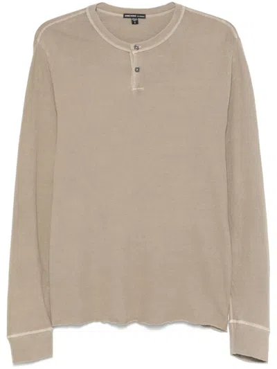 James Perse Long-sleeved Henley T-shirt In Soft Beige Cotton In Neutral