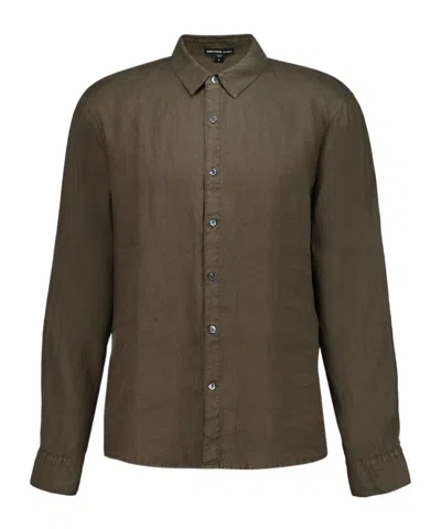 James Perse Long-sleeve Linen Shirt In Green