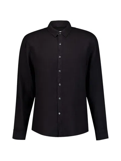 James Perse Long-sleeved Linen Shirt In Black