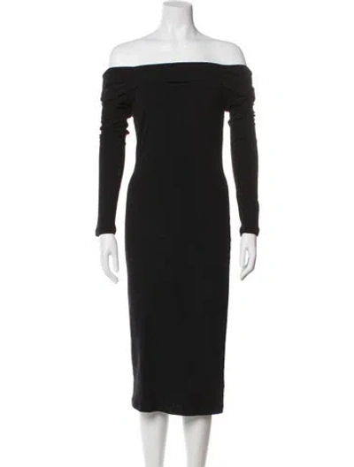 Pre-owned James Perse Off-the-shoulder Midi Length Dress In Black