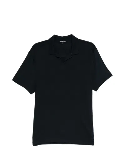 James Perse Open-collar Short-sleeve Polo In Blue